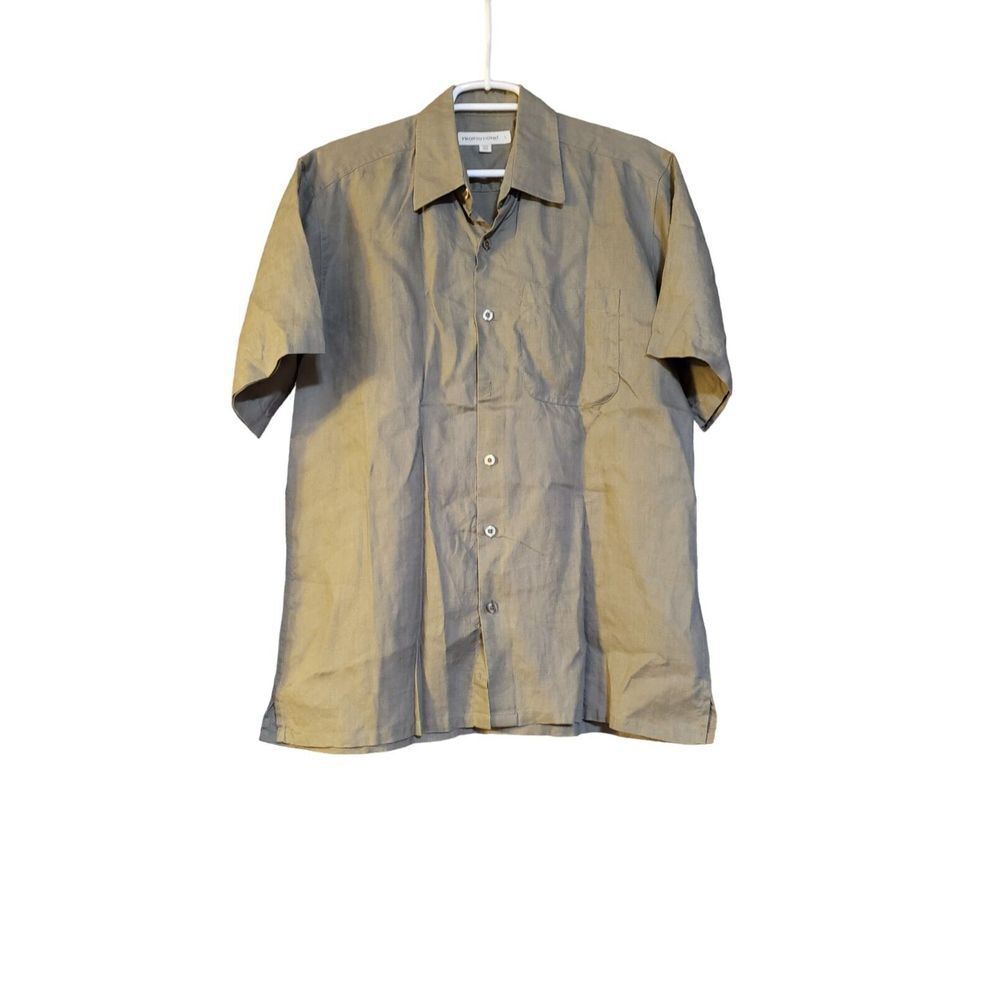 Pronto Uomo 100% Linen Short Sleeve Button Down‎ Shirt Brown Size L Designer